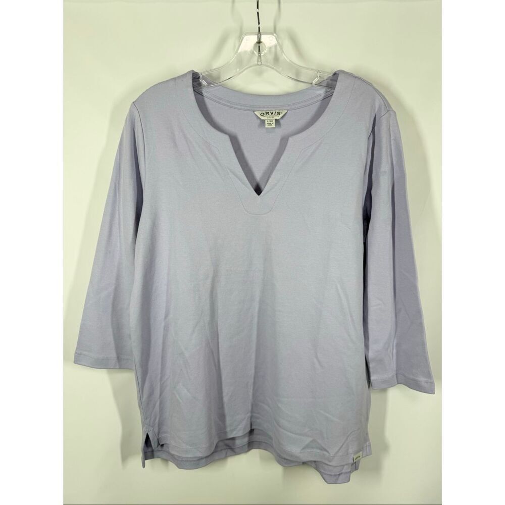 Orvis Women 3/4 sleeve v neck t shirt top lilac size small